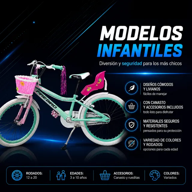 Bicicletas infantiles con canasto y rueditas